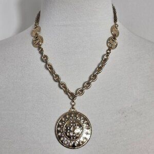 Chico's Gold & Silver Tone Medallion Necklace Sunburst Liked Design